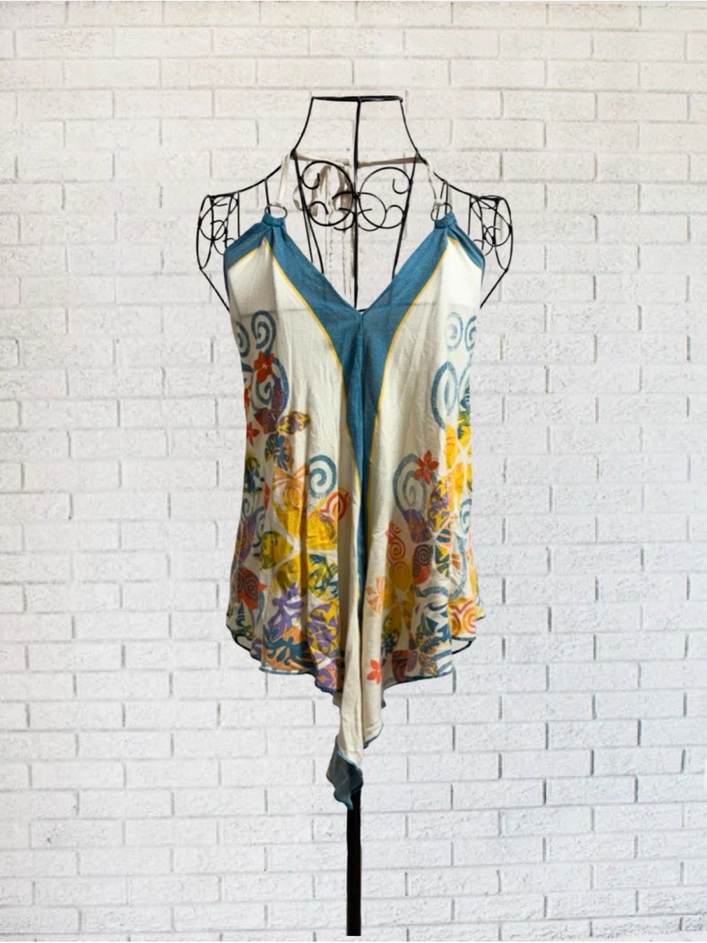 Vintage Y2K Handkerchief Open Back Backless Halter Shirt Top Women Medium Boho